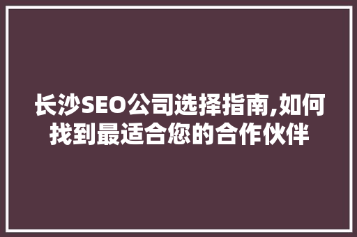 长沙SEO公司选择指南,如何找到最适合您的合作伙伴