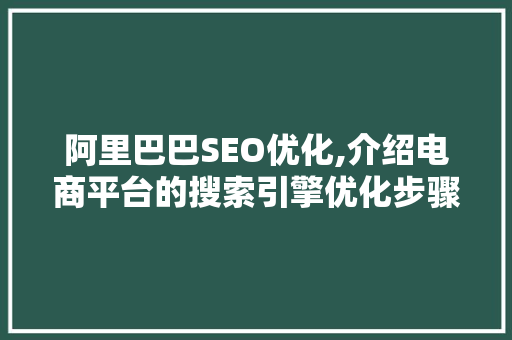 阿里巴巴SEO优化,介绍电商平台的搜索引擎优化步骤