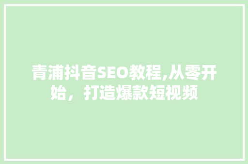 青浦抖音SEO教程,从零开始，打造爆款短视频