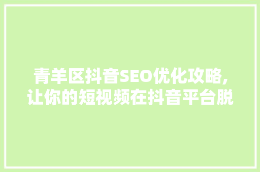 青羊区抖音SEO优化攻略,让你的短视频在抖音平台脱颖而出