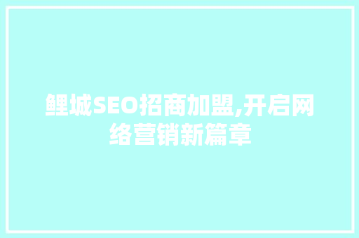 鲤城SEO招商加盟,开启网络营销新篇章