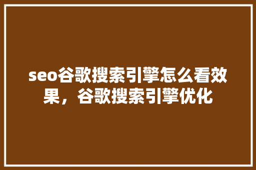 seo谷歌搜索引擎怎么看效果，谷歌搜索引擎优化