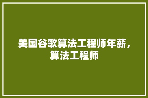 美国谷歌算法工程师年薪，算法工程师