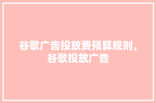 谷歌广告投放费预算规则，谷歌投放广告