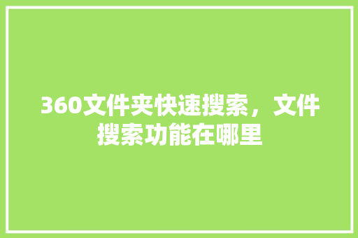 360文件夹快速搜索，文件搜索功能在哪里