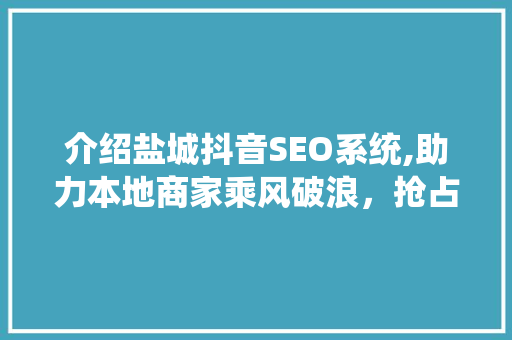 介绍盐城抖音SEO系统,助力本地商家乘风破浪，抢占流量高地