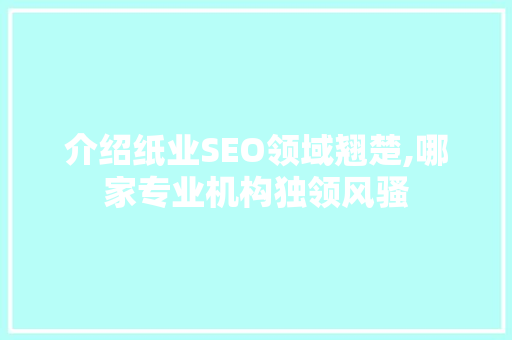 介绍纸业SEO领域翘楚,哪家专业机构独领风骚