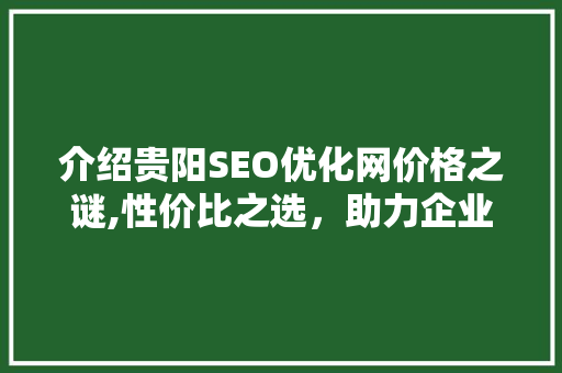 介绍贵阳SEO优化网价格之谜,性价比之选，助力企业腾飞