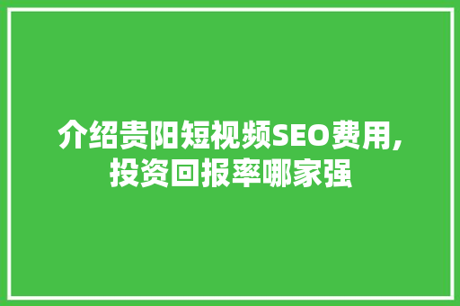 介绍贵阳短视频SEO费用,投资回报率哪家强