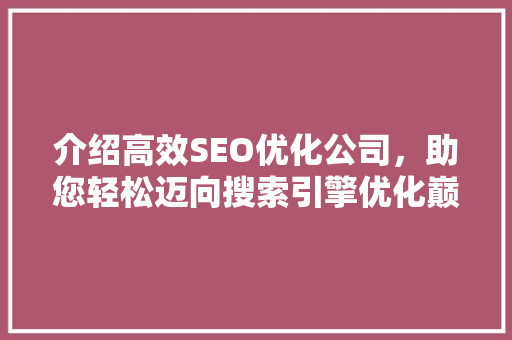 介绍高效SEO优化公司，助您轻松迈向搜索引擎优化巅峰