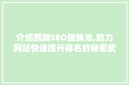 介绍麒麟SEO蜘蛛池,助力网站快速提升排名的秘密武器