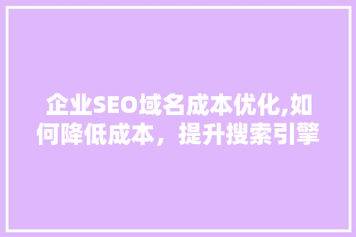 企业SEO域名成本优化,如何降低成本，提升搜索引擎排名