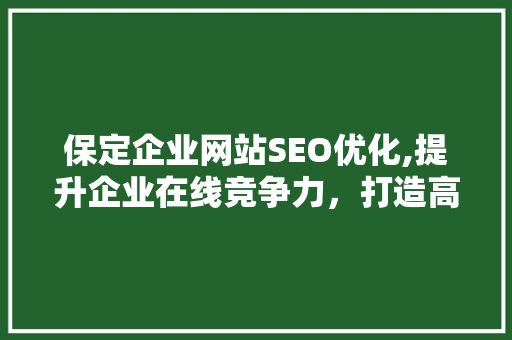 保定企业网站SEO优化,提升企业在线竞争力，打造高效网络品牌