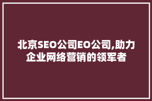 北京SEO公司EO公司,助力企业网络营销的领军者