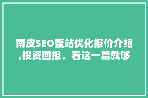 南皮SEO整站优化报价介绍,投资回报，看这一篇就够了！