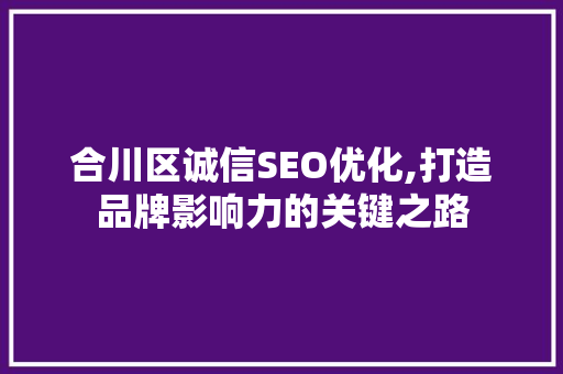 合川区诚信SEO优化,打造品牌影响力的关键之路