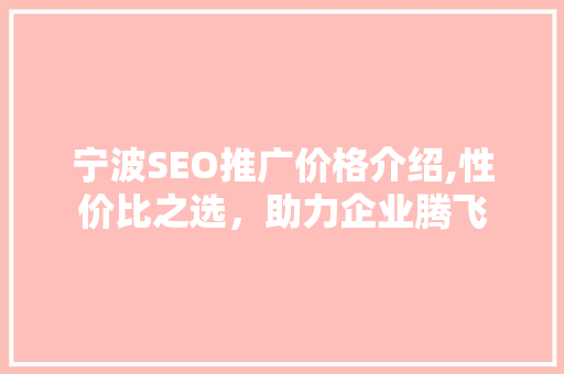 宁波SEO推广价格介绍,性价比之选，助力企业腾飞
