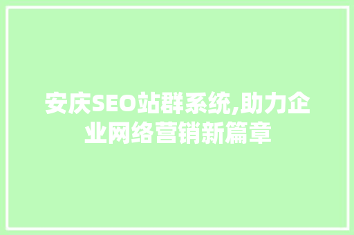 安庆SEO站群系统,助力企业网络营销新篇章