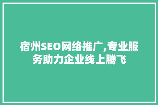 宿州SEO网络推广,专业服务助力企业线上腾飞