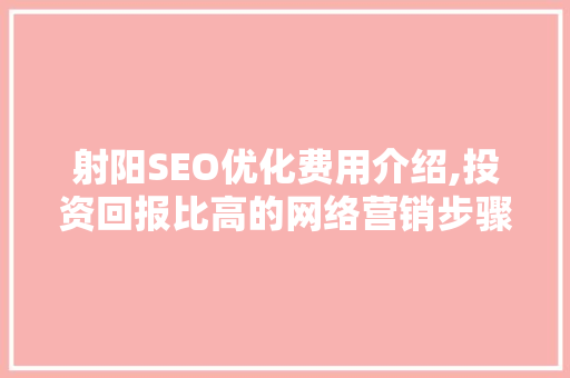 射阳SEO优化费用介绍,投资回报比高的网络营销步骤
