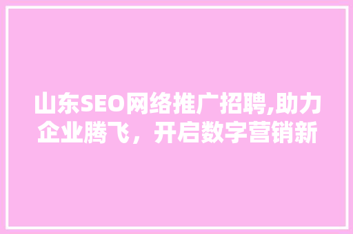 山东SEO网络推广招聘,助力企业腾飞，开启数字营销新时代