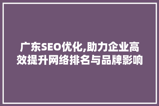广东SEO优化,助力企业高效提升网络排名与品牌影响力