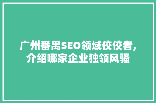 广州番禺SEO领域佼佼者,介绍哪家企业独领风骚