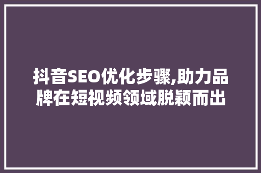抖音SEO优化步骤,助力品牌在短视频领域脱颖而出