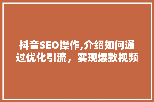 抖音SEO操作,介绍如何通过优化引流，实现爆款视频的诞生
