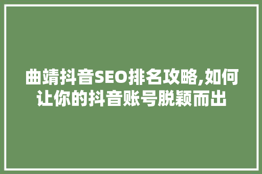曲靖抖音SEO排名攻略,如何让你的抖音账号脱颖而出