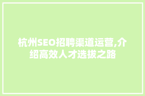 杭州SEO招聘渠道运营,介绍高效人才选拔之路