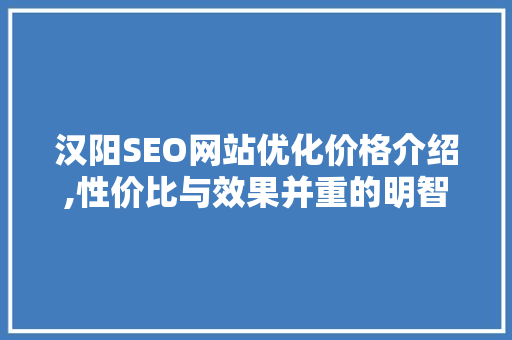 汉阳SEO网站优化价格介绍,性价比与效果并重的明智之选