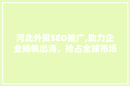 河北外贸SEO推广,助力企业扬帆出海，抢占全球市场先机