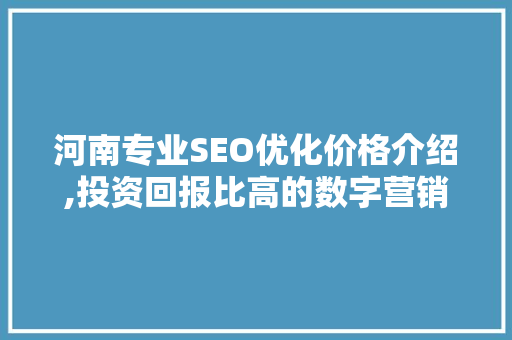 河南专业SEO优化价格介绍,投资回报比高的数字营销步骤