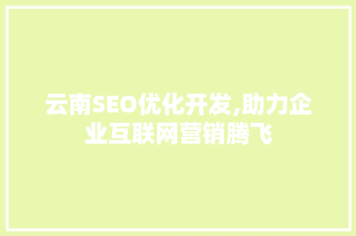 云南SEO优化开发,助力企业互联网营销腾飞