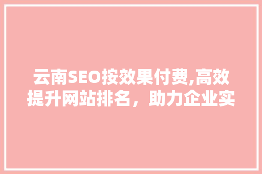 云南SEO按效果付费,高效提升网站排名，助力企业实现业绩增长