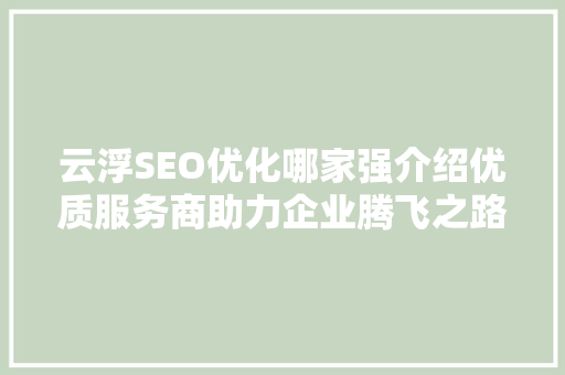 云浮SEO优化哪家强介绍优质服务商助力企业腾飞之路