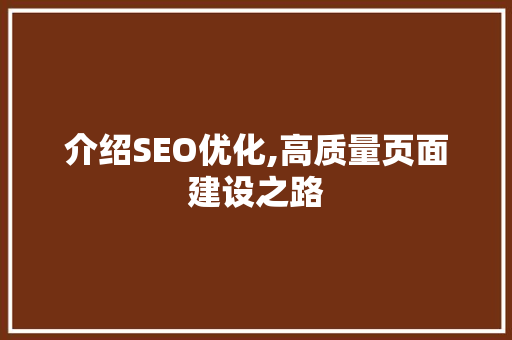介绍SEO优化,高质量页面建设之路