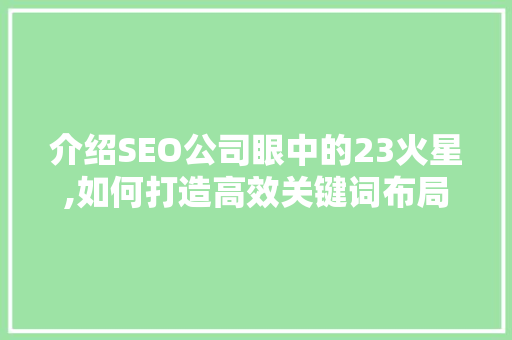 介绍SEO公司眼中的23火星,如何打造高效关键词布局步骤