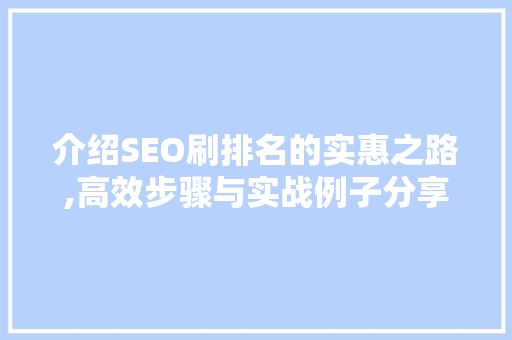 介绍SEO刷排名的实惠之路,高效步骤与实战例子分享