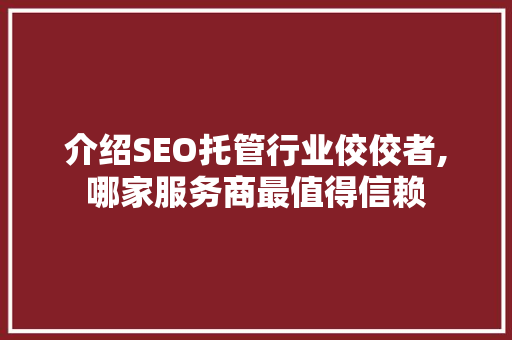 介绍SEO托管行业佼佼者,哪家服务商最值得信赖