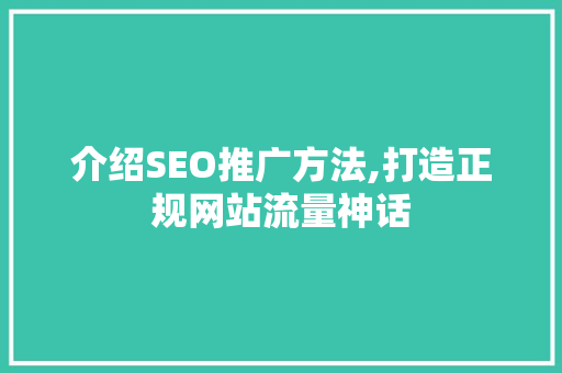 介绍SEO推广方法,打造正规网站流量神话