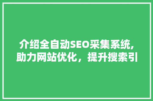 介绍全自动SEO采集系统,助力网站优化，提升搜索引擎排名