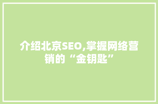 介绍北京SEO,掌握网络营销的“金钥匙”