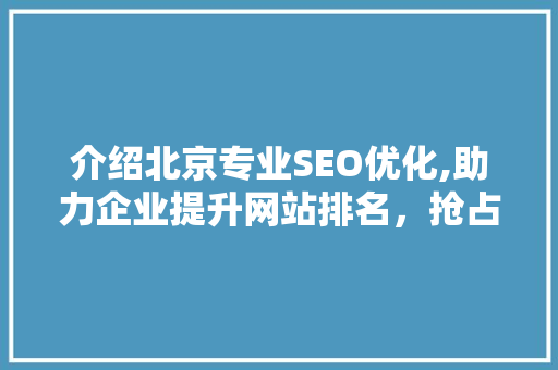 介绍北京专业SEO优化,助力企业提升网站排名，抢占互联网市场先机