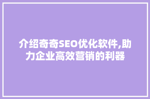 介绍奇奇SEO优化软件,助力企业高效营销的利器