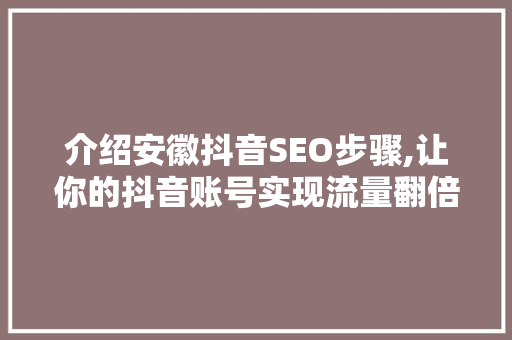 介绍安徽抖音SEO步骤,让你的抖音账号实现流量翻倍！