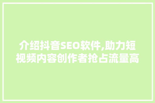介绍抖音SEO软件,助力短视频内容创作者抢占流量高地