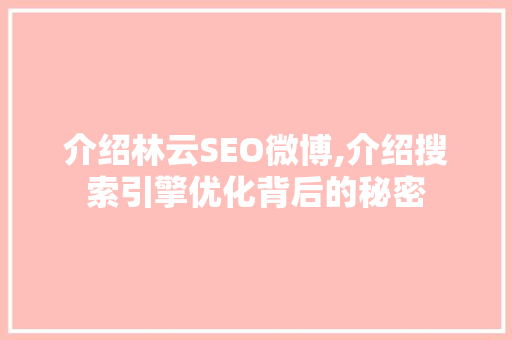 介绍林云SEO微博,介绍搜索引擎优化背后的秘密