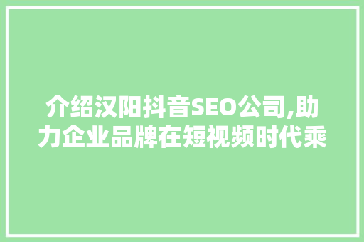 介绍汉阳抖音SEO公司,助力企业品牌在短视频时代乘风破浪